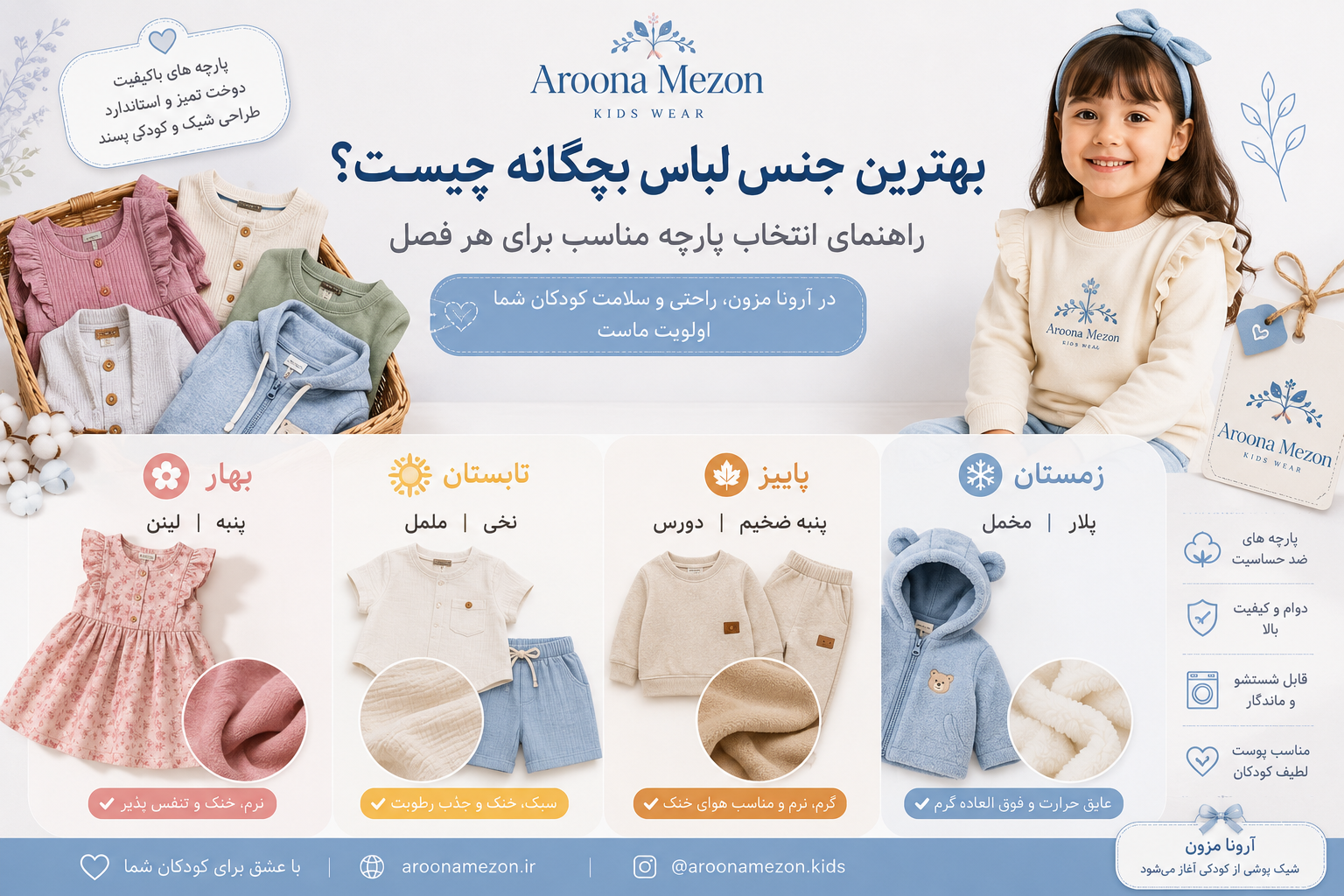 بهترین جنس لباس بچگانه چیست؟ راهنمای انتخاب پارچه مناسب برای هر فصل